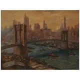 Colin Campbell Cooper, Busy Morning Under the Brooklyn Bridge, oil on canvas