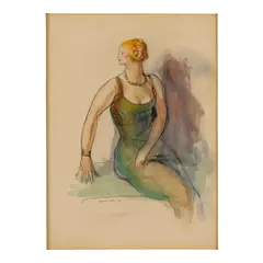 Guy Pène du Bois, Seated Woman Wearing Green, 1928, watercolor and ink on paper