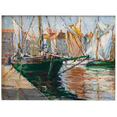 Edwin H. Gunn, Port of St. Tropez, oil on canvasboard