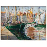 Edwin H. Gunn, Port of St. Tropez, oil on canvasboard