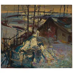 John Edward Costigan, Cows in Winter, oil on canvasboard