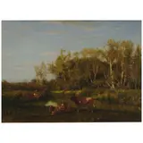 James McDougal Hart, Pastoral Landscape with Cows Resting, oil on canvas