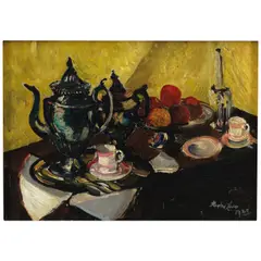 Hayley Lever, Still Life, Dining Room Table, oil on board