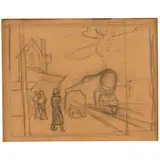 Thomas Hart Benton, Train Station, graphite on paper