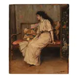 Clement Rollins Grant, Woman on a Bench, oil on canvas