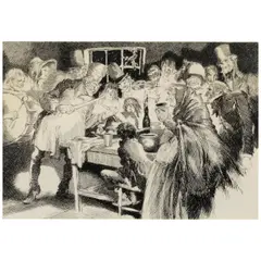 Everett Shinn, A Christmas Dinner, circa 1941, ink on board