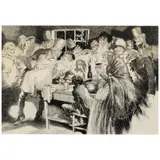Everett Shinn, A Christmas Dinner, circa 1941, ink on board