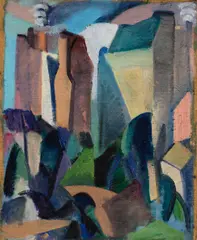 Jan Matulka, Cityscape - New York and American Indian Girl Portrait: A Double-Sided Work, oil on canvas