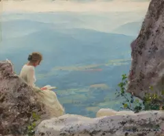 Gray Rocks by Charles Courtney Curran, 1928, oil on board, sold Apr 2025