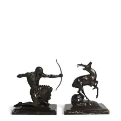 Paul Manship, Indian and Pronghorn Antelope, 1914, bronze with brown patina, each