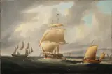 James Edward Buttersworth, American Frigate and Shipping Off White Cliffs, circa 1840, oil on canvas