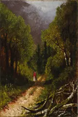 Ralph Albert Blakelock, Figure in a Woodland Landscape, oil on canvas