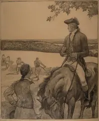 N. C. Wyeth, First Farmer of the Land, Composition Drawing, 1945, charcoal on paper laid down on board
