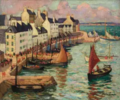 Hayley Lever, Douarnenez, Brittany, 1928, oil on canvasboard