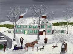 Grandma Moses, The Betsey Russell Winter House, 1948, oil on board