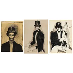 Walt Kuhn, Three Studies: Two for Chico in Top Hat and one for Musical Clown, ink and ink wash on paper, each