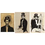 Walt Kuhn, Three Studies: Two for Chico in Top Hat and one for Musical Clown, ink and ink wash on paper, each