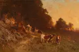 Thomas Hill, Herding Cattle, oil on canvas