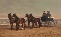 Matilda Lotz, Mr. and Mrs. Leland Stanford Driving on the Beach at San Francisco, oil on canvas