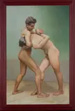 Sante Calcagni, Two male wrestlers, Oil on panel
