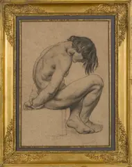 Joseph Blanc, Jeune homme nu assis, Crayon noir sur papier