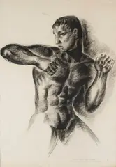 Paul Daxhelet, Nus masculins, Suite of five charcoals on paper