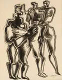 Ossip Zadkine, Trois amis, Signé et daté au crayon