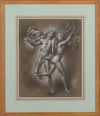 Gaston Goor, Allegory, Encre, craie et pastel sur papier