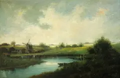 Henry Herman Cross, Dutch Landscape, oil on canvas laid to Masonite