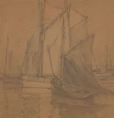 Edgar Alwin Payne, Boats in a Harbor (a study), pencil on paper