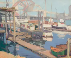 Boat Repair (Wilmington Harbor) by Fritz Kocher, oil on board, offered Dec 2024