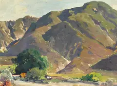 Frederick William Becker, Topanga Canyon, Little Tujunga Canyon, Balboa Boat Landing, and Creek Landscape (a group of four), first oil on canvas laid to Masonite, second oil on canvas, third and fourth oil on board