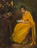Mary Curtis Richardson, The Yellow Gown, oil on canvas laid to board