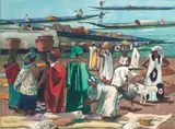 Millard Sheets, Edge of the Mopti Market, watercolor and ink on paper