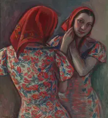 Reflections, Self-Portrait by Donna N. Schuster, oil on canvas, sold Dec 2024