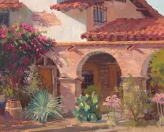 Meredith Brooks Abbott, Mission Courtyard, oil on canvas