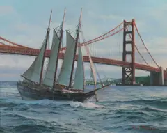 David Thimgan, Schooner Louise - Departing San Francisco, oil on board