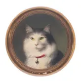 Charlotte Sorre, Portrait of Gray and White Cat (Flo), oil on board