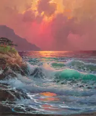 Seascape by Alexander Dzigurski, oil on canvas, sold Dec 2024