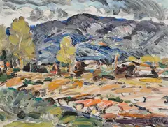 Clarence K. Hinkle, Taos Mountains (Toward Evening), oil on Masonite