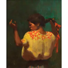 Elias J. Rivera, Girl Braiding Hair, oil on board