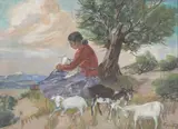 Agnes Tait, The Shepherdess, mixed media on paper