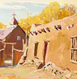 John Moyers, Adobe Buildings, oil on board