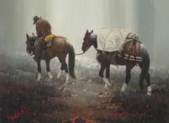 George Dee Smith, Wet Ride, oil on board