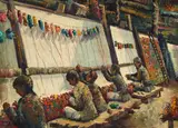 Cyrus Afsary, Weavers, oil on canvas laid to board