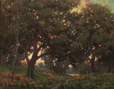 Granville Redmond, Live Oak, Sunset, oil on canvas