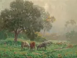 Granville Redmond, Cattle in Morning Light, oil on canvas