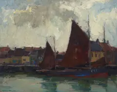 Along the Quai (Nieuwpoort, Belgium) by Armin Carl Hansen, oil on board, sold Dec 2024