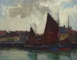 Armin Carl Hansen, Along the Quai (Nieuwpoort, Belgium), oil on board
