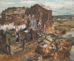 Wash Day (Slough Dwellers) by Maurice Logan, oil on canvas, sold Dec 2024